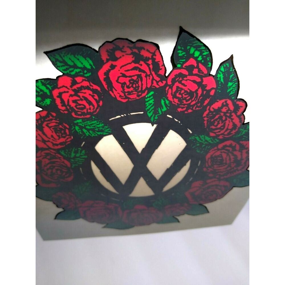 Grateful Dead Car Window Decal Vintage VW Inside Red Rose Wreath Volkswagen Car